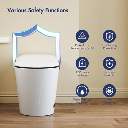 One Piece Smart Bidet Toilet, Auto Lid, Wash & Dry, White Black | Foot Sensor Flush, Heated Seat, Instant Warm Water, Adjustable Wash Settings, Self Cleaning Wand, Auto Flush, Pre Wet