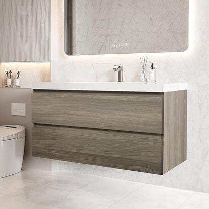 42 Inch Floating Bathroom Vanity with Sink, Large Storage Wall Mounted Floating Vanity with Soft Close Drawers, One-Piece Basin Bathroom Sink Cabinet (Ash Grey, 42 Inch)