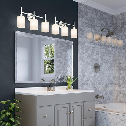 Design House Aubrey Transitional 3-Light Indoor Bathroom Vanity Light – Above The Mirror, Dimmable, Damp Listed – Frosted Glass and Polished Chrome – Design House, 589770