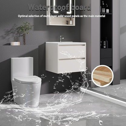 Khaki Floating Bathroom Vanity with Sink, 23x18 Inch Wall Mounted Bathroom Cabinet with 2 Drawers, Modern Single Sink Vanity for Small Bathroom, Space-Saving Storage Cabinet