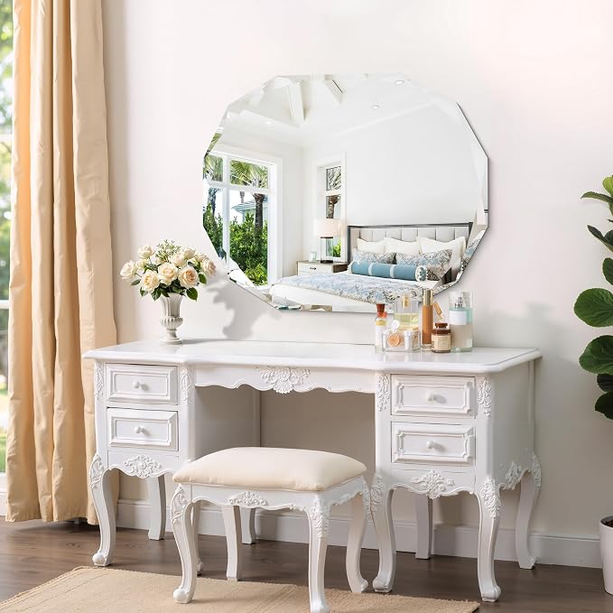 GLASHOM Frameless Bathroom Mirror, 30x36 inch Vanity Mirror Beveled Edge Wall Mounted, Modern Frameless Mirror for Bathroom, Living Room, Entryway Mirror Horizontal or Vertical