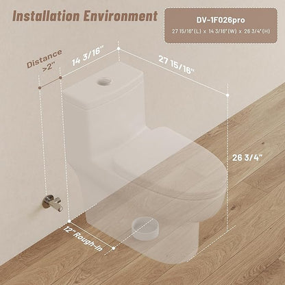 DeerValley Elongated Toilet with Comfort ADA Seat Height Modern 12" Rough-In One Piece Toilet for Bathroom Dual Powerful Flush DV-1F026Pro