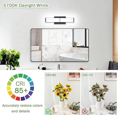 16 Inch Bathroom Vanity Light 2000LM, 5700K Daylight White Modern Bathroom Light Dimmable, AC 120V 20W Matte Black LED Vanity Lighting Fixtures Wall Sconce ETL Certified, 1Pack