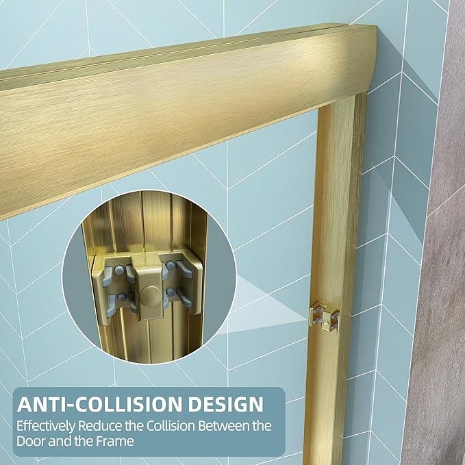 GETPRO Sliding Shower Door 50-54 in. W x 72 in. H Semi-Frameless Bypasss Double Sliding Glass Shower Enclosure,1/4 inch Clear Tempered Glass Door for Walk-in Shower Brushed Gold