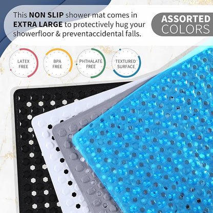 Yimobra Square Shower Floor Mat Non Slip, 21"X21" Machine Washable Bath Tub Mat, Soft on Feet, Bathmat with Drain Holes and Suction Cups, Fast Draining, White