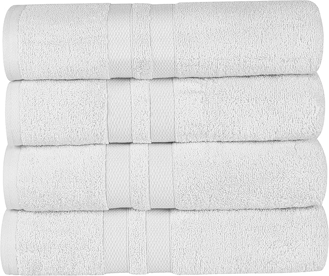 Superior Ultra-Soft 4-Piece Cotton Bath Towel Set, Home Essentials Includes 4 Bath Towels, Absorbent Towels for Daily Use, Guest/Master Bathroom Decor, Shower Basics, Quick Dry - Silver