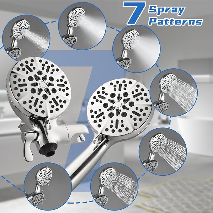 Dual Shower Faucet Set With Tub Spout - Complete Combo System With Handheld and Head - Trim Kit Chrome Polished Fixtures
