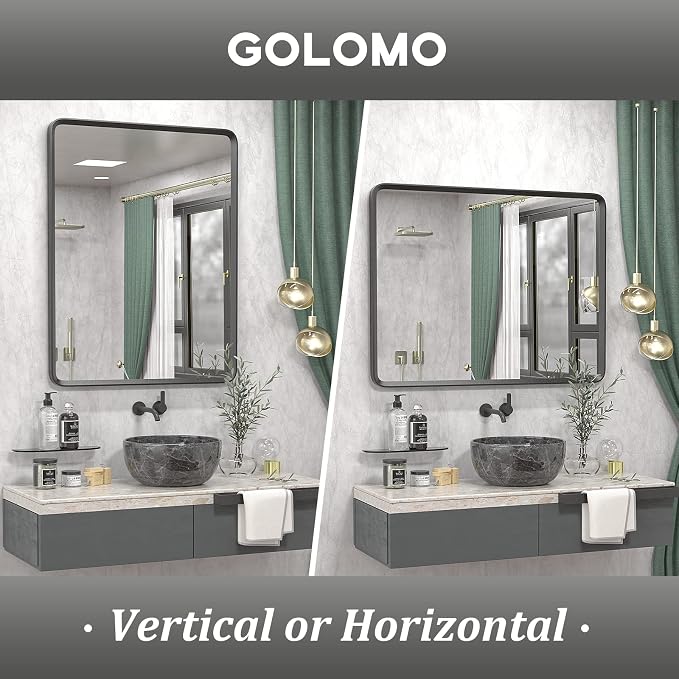 28x36 Black Bathroom Mirror for Wall | Matte Black Metal Frame, Rounded Rectangle Vanity Mirror for Farmhouse, Anti-Rust, Shatterproof (Horizontal/Vertical)
