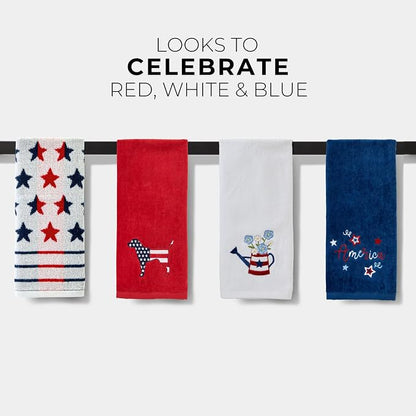 SKL Home Red White & Blue Hound Hand Towel Set-2pc, 100% Cotton, Red | Fun embroidery for Memorial Day, 4th of July, Labor Day & all patriotic holidays. For use in the bathroom, kitchen or bar.