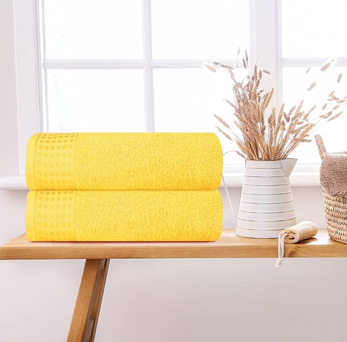 GLAMBURG 100% Cotton 2 Pack Oversized Bath Towel Set 28x55 Inches, Ultra Soft Highly Absorbant Compact Quickdry & Lightweight Large Bath Towels, Ideal for Gym Travel Camp Pool - Lime Yellow