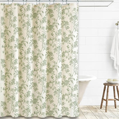 WOUVMA Sage Green Shower Curtain Floral Cotton Linen Cottagecore Shower Curtain for Bathroom 72" W x 72" L