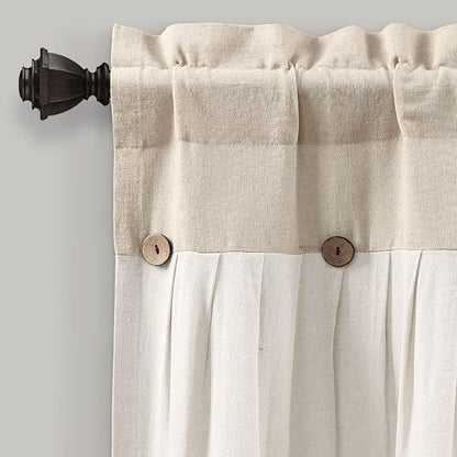 Lush Decor Linen Button Valance | 52"W x 18"L | Farmhouse Style | Coconut Husk Buttons | Pack of 12
