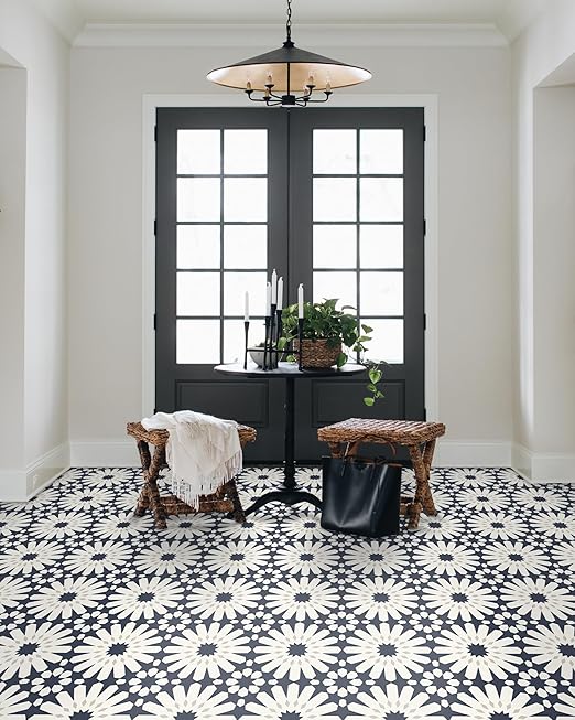MORCART 20PCS 7.87" x 7.87" Peel and Stick Floor Tile,Dark Blue Floral Look | Self-Adhesive DIY Vinyl Flooring, Removable and Waterproof Tile Sticker for Bathroom, Kitchen, Wall, Bedroom, Stairs