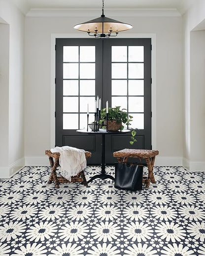 MORCART 20PCS 7.87" x 7.87" Peel and Stick Floor Tile,Dark Blue Floral Look | Self-Adhesive DIY Vinyl Flooring, Removable and Waterproof Tile Sticker for Bathroom, Kitchen, Wall, Bedroom, Stairs