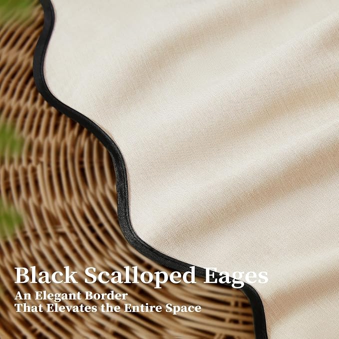 BTTN 84x72 Boho Scalloped Linen Textured Cloth Shower Curtain, Beige/Cream | Wide Size, 230GSM Waterproof Polyester, Heavy Duty Fabric, 14 Plastic Hooks, Elegant Modern Farmhouse Style, Machine Washable