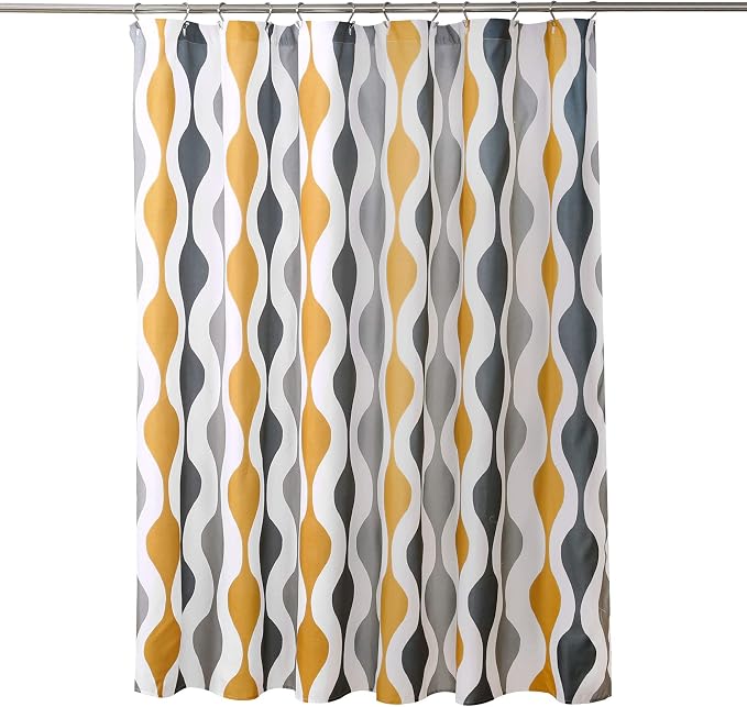 Lush Decor Mid Century Geo Shower Curtain, 72" x 72", Gold & Gray