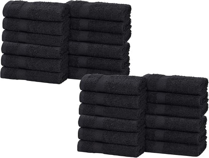 SUPERIOR 24-Piece Cotton Face Towel/Washcloth Set, Small Towels for Facial, Spa, Resort, Quick Wash, Gym, Resort, Bathroom Essentials, Master/Guest Bath Decor, Soft, Franklin Collection, Black