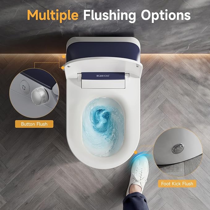 Non-Electric Bidet Toilet, One Piece Elongated Smart Toilet with Air Pressure-Assisted Flush, ADA Comfort Height, Foot Kick & Side Button Flush, 1.0 GPF, 12" Rough-In