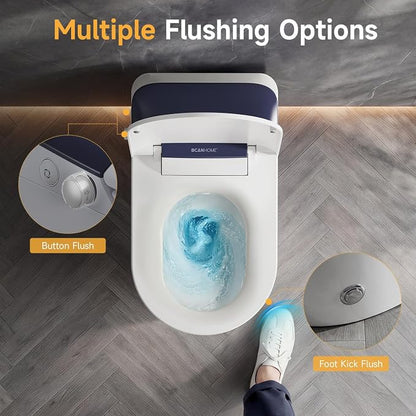 Non-Electric Bidet Toilet, One Piece Elongated Smart Toilet with Air Pressure-Assisted Flush, ADA Comfort Height, Foot Kick & Side Button Flush, 1.0 GPF, 12" Rough-In