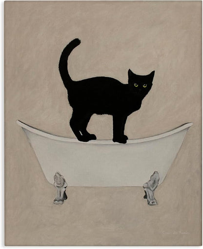 Black Cat Claw Foot Bathtub, 16 x 20 Inch Canvas Wall Art | Stupell Industries · By Coco de Paris · Ready to hang · Bathroom novelty decor · Made in USA