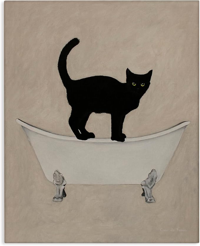 Black Cat Claw Foot Bathtub, 30 x 40 Inch Canvas Wall Art | Stupell Industries · By Coco de Paris · Ready to hang · Bathroom novelty decor · Made in USA