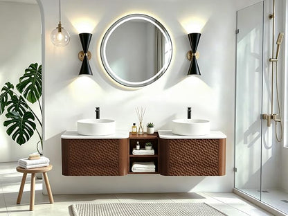 60 Inch Double Vanity with Sink Set, Floating Bathroom Sink Cabinet with Sintered Stone Top&Solid Wood Hammered Frame, Double Bathroom Vanities w/Soft-Close Drawers&1 Side Open Cube