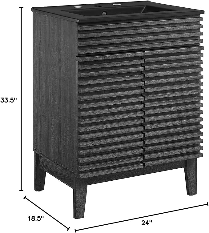 Modway Render 24" Bathroom Vanity with Sink in Charcoal Black