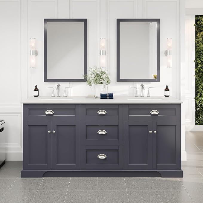 Epic 72 in. Charcoal Gray Double Sink Bathroom Vanity with White Carrara Quartz Countertop