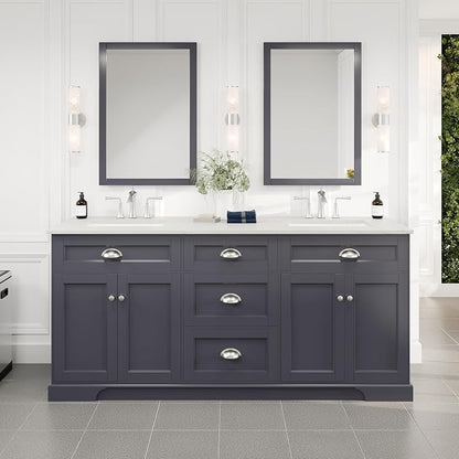 Epic 72 in. Charcoal Gray Double Sink Bathroom Vanity with White Carrara Quartz Countertop