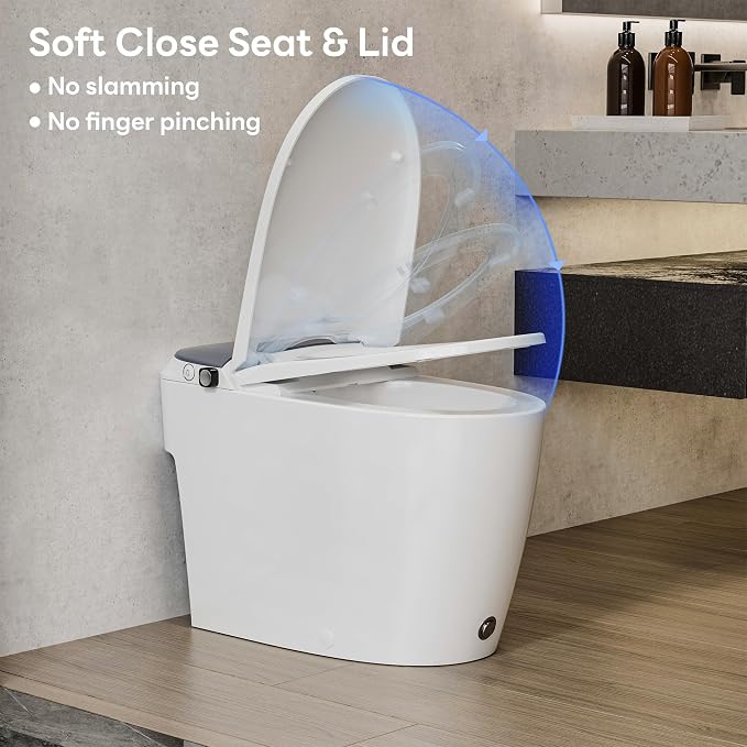 CD-W10V Non-Electric Bidet Toilet, Elongated, Gray | 1000g Powerful Flush Smart Toilet, ADA comfort height, air pressure assisted,soft open/close,Foot-kick Flush,1.0 GPF