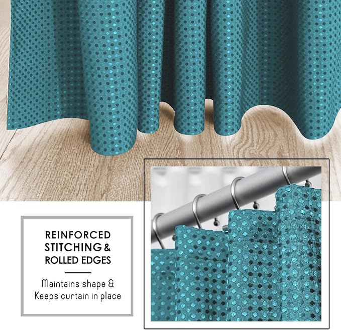 Clara Clark Teal Shower Curtain - Hotel Quality Waffle Fabric Bath Curtain 72x72, Heavy Duty Waterproof Shower Curtains for Bathroom