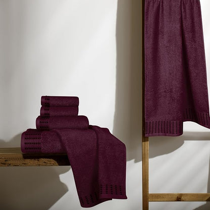 Ultra Soft 6 Pack Cotton Towel Set, Contains 2 Bath Towels 28x55 inch, 2 Hand Towels 16x24 inch & 2 Wash Coths 12x12 inch, Ideal Everyday use, Compact & Lightweight - Burgundy