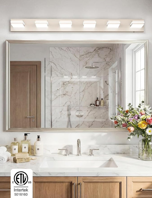 VOLISUN Modern Bathroom Vanity Light Fixtures (6-Light, 48-Inch), Brushed Nickel LED Bathroom Light Fixtures Over Mirror, 360°Rotatable Head, LED Vanity Lights for Bathroom (Cool White 6000K)