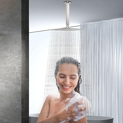 NearMoon Rain Shower Head With Shower Arm, Ceiling Mount Square Shower, Stainless Steel Ceiling Rainfall Showerhead- Waterfall Full Body Coverage (12 Inch, Brushed Nickel)