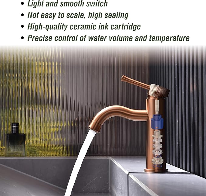 Rose Gold Bathroom Faucet, with Splash Sprayer Extender Aerator, Single Hole with Deck, for Vanity Farmhouse and RV