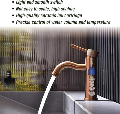 Rose Gold Bathroom Faucet, with Splash Sprayer Extender Aerator, Single Hole with Deck, for Vanity Farmhouse and RV