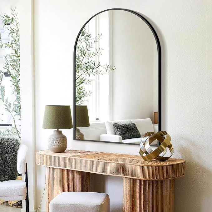 FICTOR 26" x 38" Arched Bathroom Vanity Mirror for Over Sink, Black | Anti-Rust Metal Framed, HD Tempered Shatter-Proof Glass, Modern Wall Mirror for Entryway, Living Room, Bedroom