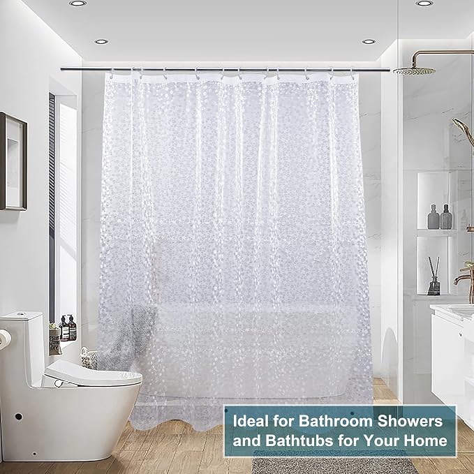 NTBAY EVA Shower Curtain Liner, 72 x 72, 6 Gauge, Semi Clear Pebbles | Water-repellent EVA Liner with 3 Bottom Magnets, 12 Reinforced Grommets, and 12 Plastic Hooks