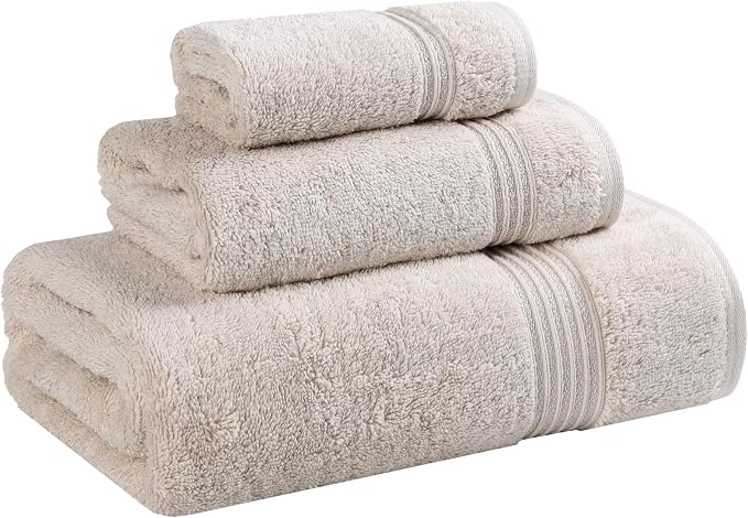 Superior Egyptian Cotton 3-Piece Towel Set, Assorted Towels for Home Bathroom, Master, Guest Bath, Decor Essentials, Includes 1 Bath, 1 Hand, 1 Face Towel/Washcloth, Quick Dry, Absorbent, Stone