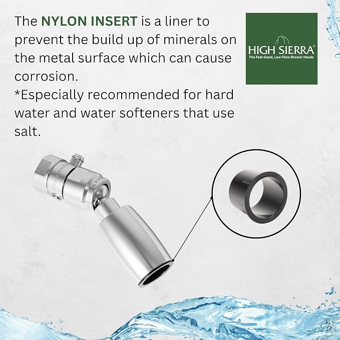 High Sierra® - CLASSIC™ Solid Lead-Free Metal 1.25 GPM Award Winning. Ultra Low Flow Shower Head with Trickle Valve. Patented Nozzle Never Clogs - Polished Chrome Finish