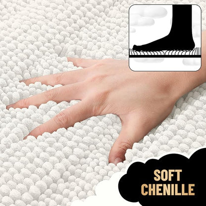 OLANLY Thick Small Bathroom Rugs 24x16, Soft Chenille Bath Rugs, Ivory | Rubber Backing, Machine Wash, Extra Absorbent Striped Bath Mats for Bathroom Floor, Tub and Shower, Home Decor Accessories