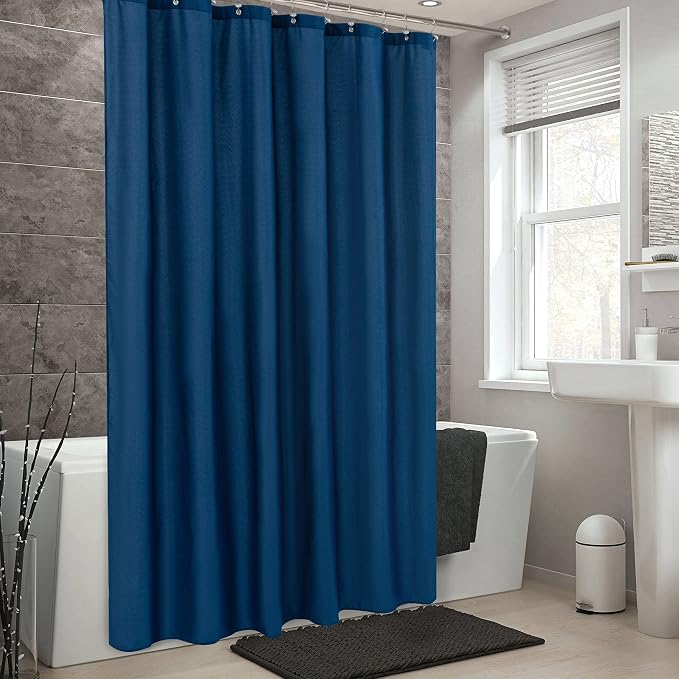 ALYVIA SPRING Stall Waterproof Fabric Shower Curtain or Liner Navy, 36x72 | 2 Magnets, Soft Cloth & Hotel Quality, Machine Washable, Light-Weight, Stall Size