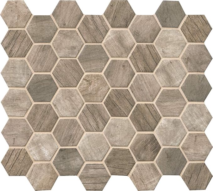 MSI Driftwood Hexagon Glass Tile for Kitchen Backsplash, Wall Tile for Bathroom, Accent Wall Tile, and Shower Wall Tile, 11.02 in. x 12.76 in. Mesh-Mo