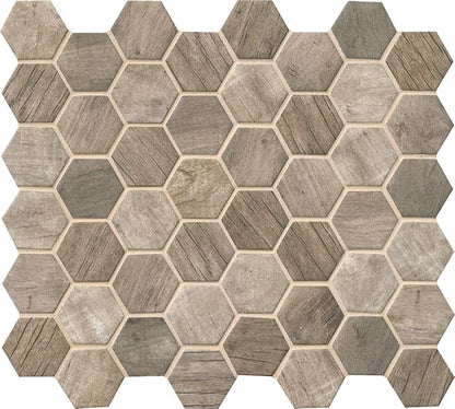 MSI Driftwood Hexagon Glass Tile for Kitchen Backsplash, Wall Tile for Bathroom, Accent Wall Tile, and Shower Wall Tile, 11.02 in. x 12.76 in. Mesh-Mo
