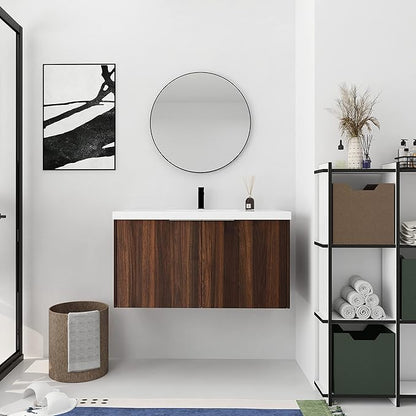 Bathroom Vanity with Sink 36 Inch, Single Sink Modern Bathroom Vanities Set, Wall-Mounted Bathroom Vanity, Floating Soft Close Door