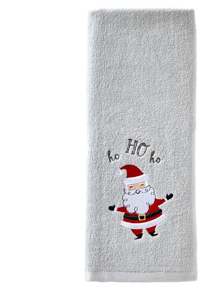 SKL Home Christmas Santa Hand Towel Set-2pc, 100% Cotton, Gray | Soft, embroidered velour. Great for the bathroom, kitchen or bar & holiday gifting.
