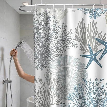 Cute Luxury Ocean Shower Curtain Kids Seashell Modern Nautical Tropical | Summer Shower Curtains for Bathroom, Waterproof Bath Curtain with Hooks Machine Washable Bathtub Curtains 36x72 Inch Blue