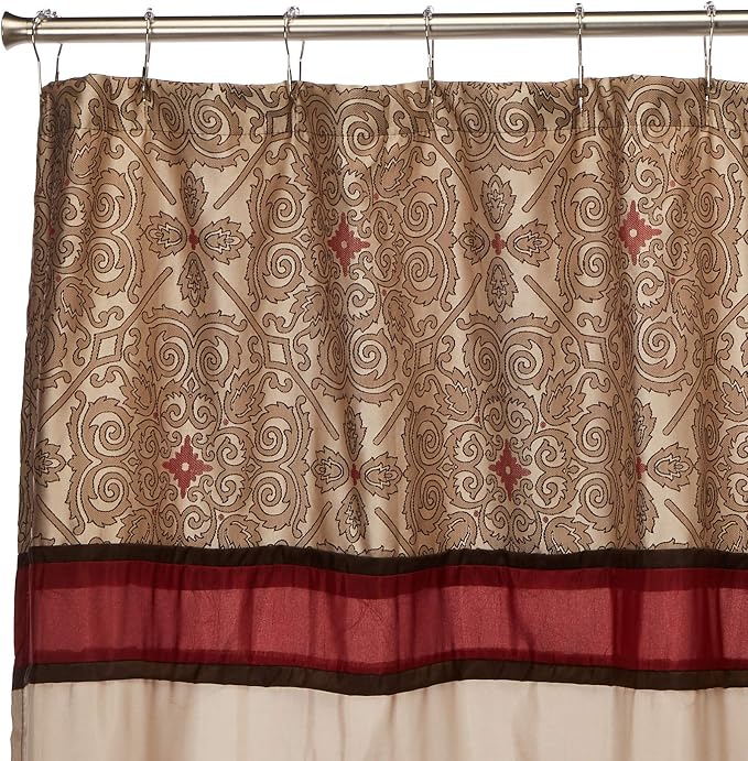 Madison Park Embroidered Jacquard Traditional Shower Curtain, 72"x72", Red | Weave Design, Traditional Bathroom Décor, Machine Washable, Fabric Privacy Screen