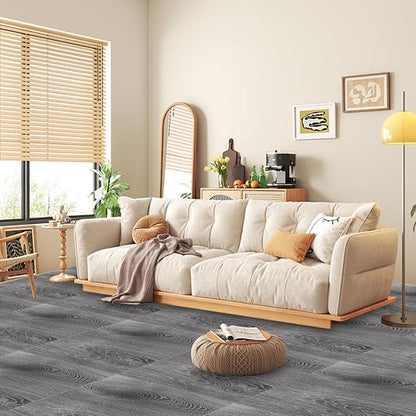 40 Sheet Vinyl Flooring 12” x 12” Peel and Stick Floor Tile Waterproof Clearance Vinyl Floor Tiles Wood Grey Self Adhesive Floor Tiles Sticky Laminate Flooring for Bathroom Kitchen Basement RV