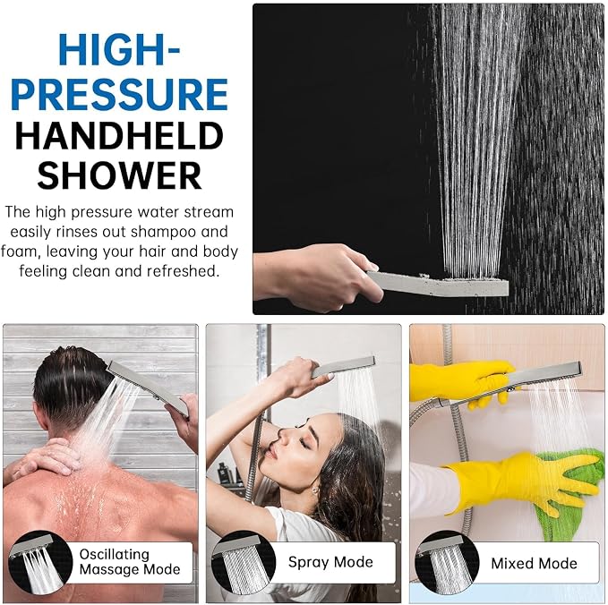 G-Promise All Metal 12" Rain Shower Head with Handheld for Bathroom Upgrade | All Metal, Built to Last, Easy Install, Adjustable Height & Angle for All Heights, Extra Long Hose, Modern Upgrade